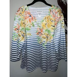 Alfred Dunner size XL striped floral embellished lightweight blouse women’s top